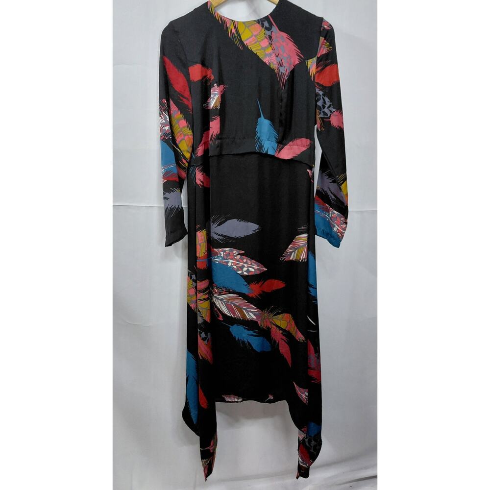 BENIN Style Multicolor Dress Graphic Print Long Sleeve Asymmetric Women Size 42